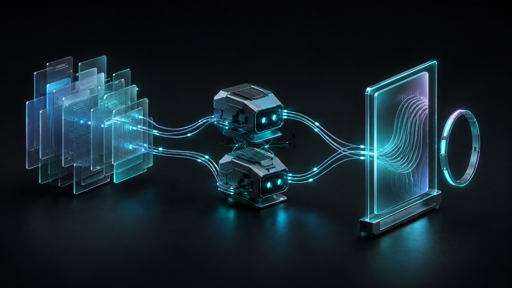Concept illustration of project information flowing through connected agents